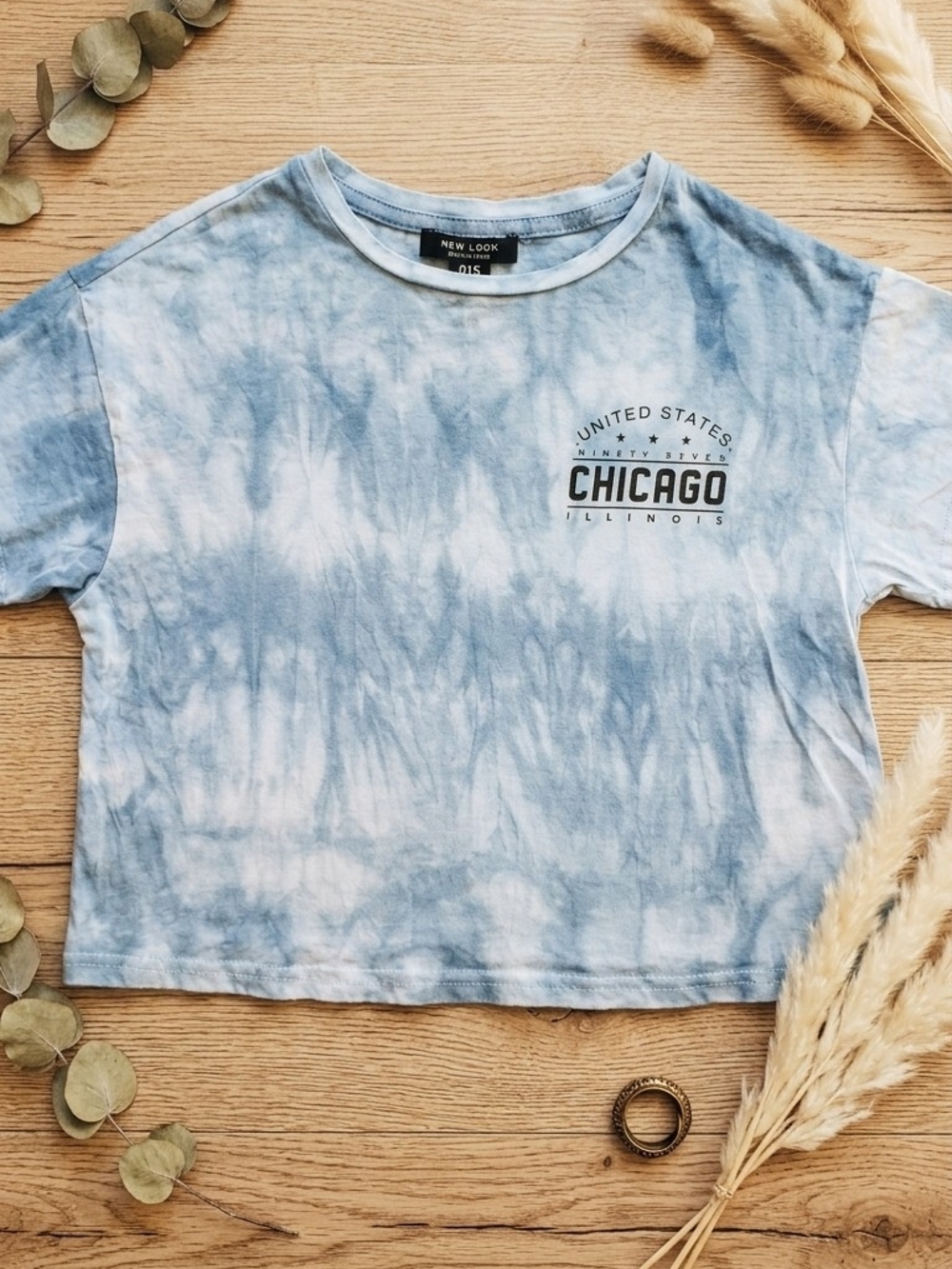 New Look Light Blue & White Tie-Dye Chicago Graphic Tee